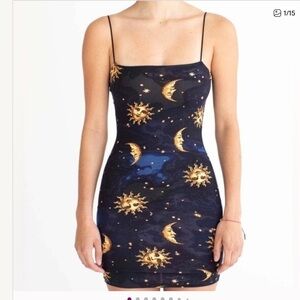 Bear Dance Celestial Velvet Sun And Moon Bungee Strap Cami Mini Dress Size L